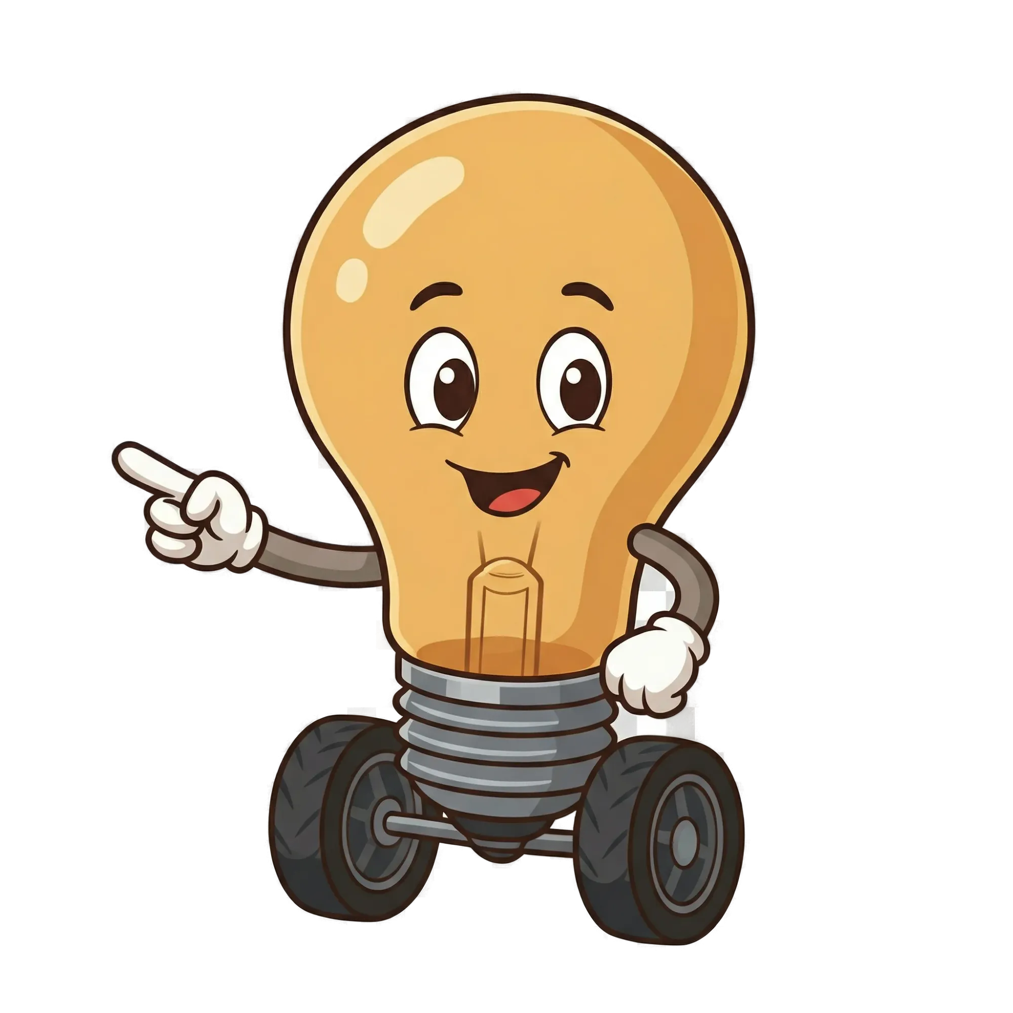 Flick, the BrainRoad mascot - a friendly lightbulb on wheels