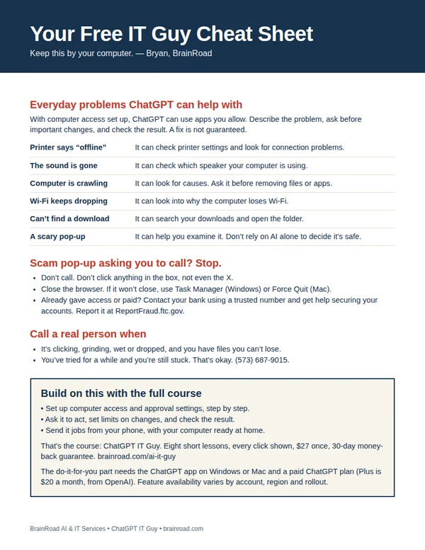 The one-page Free IT Guy Cheat Sheet