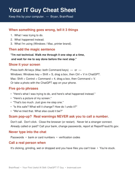 The one-page Your IT Guy Cheat Sheet